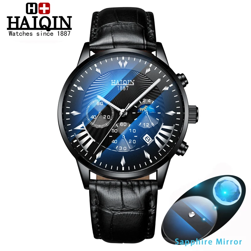 HAIQIN мужские часы, наручные мужские часы, Топ бренд, роскошные спортивные/Mliltary часы, мужские кварцевые наручные часы, кожа, Reloj hombres
