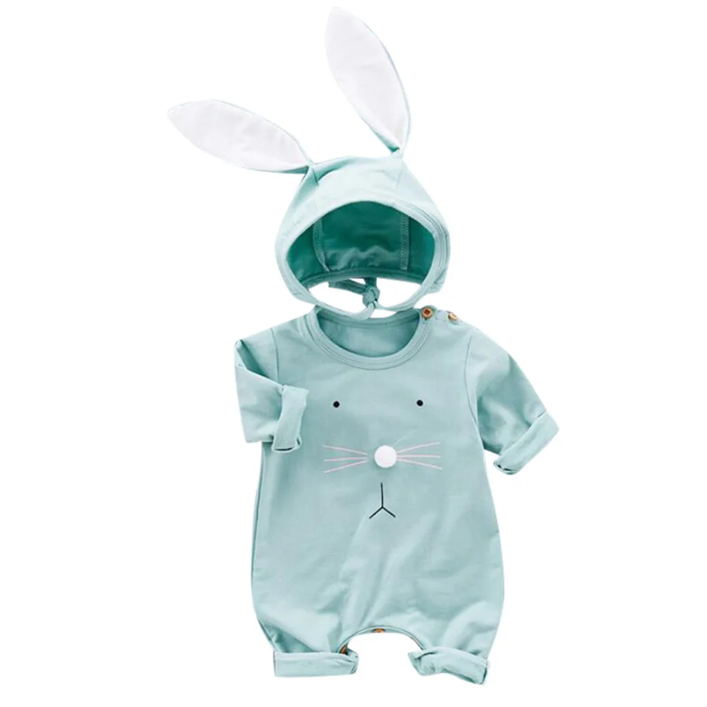 Autumn Baby Girls Boys Clothes Newborn Infant Toddler Cartoon Rabbit Romper+Ears Hat Costume Jumpsuit Suit Outfits Wholesale - Цвет: A