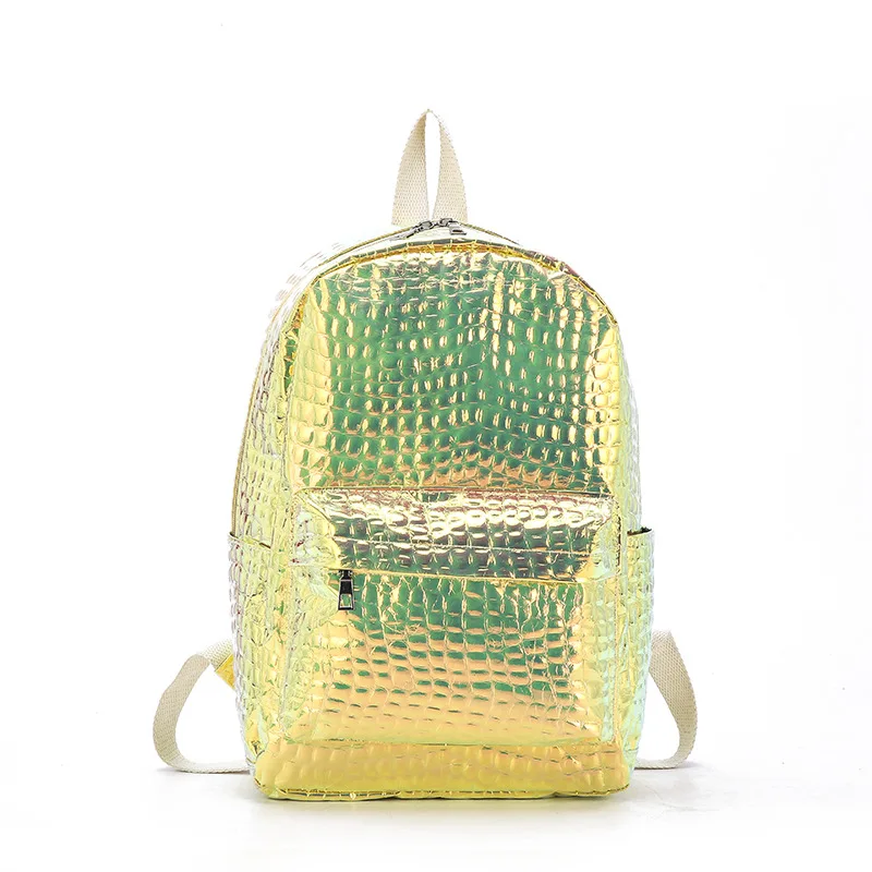 Новая модная женская сумка, женский рюкзак из искусственной кожи, лазерная женская школьная сумка для подростков, голографическая школьная дорожная сумка - Цвет: Light Gold