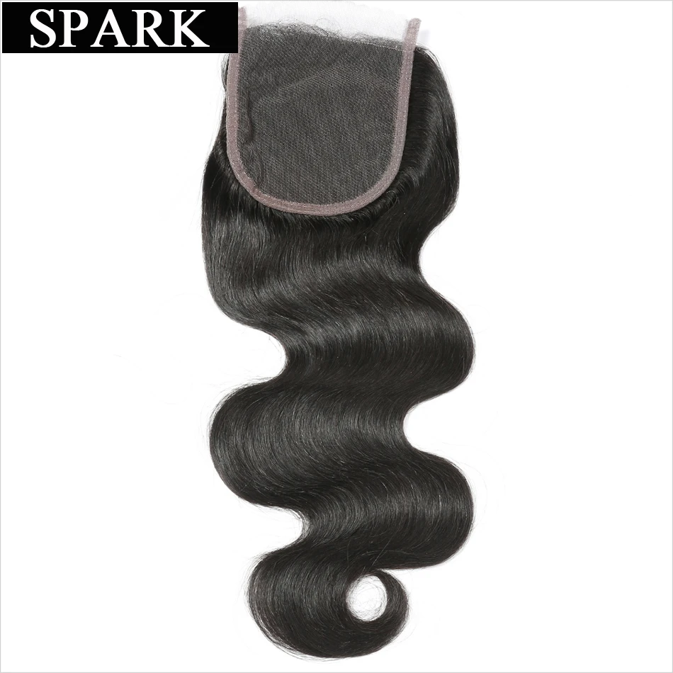 Spark Brazilian Body Wave Lace Closure Free Part 4x4 100% Remy Human Hair Closure Natural Top Closure Bleach Knots Free Shipping body-wave