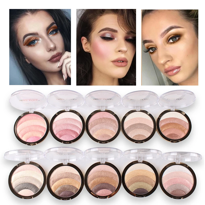 

MISS ROSE Face Contouring Brighten Shimmer Highlighter Powder Cosmetics Baked Eye Facial Rainbow Glow Bronzer Makeup Palette