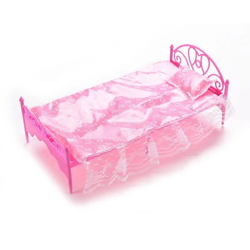 

1:12 Dollhouse Miniatures Furniture Accessories Berth+Bed Sheet+Pillow Clear Plastic Lace Pink Purple White European Doll Toys