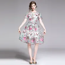 Borisovich, женские элегантные вечерние платья, новинка, летнее винтажное цветочное вышитое до колен ТРАПЕЦИЕВИДНОЕ роскошное женское платье N1459