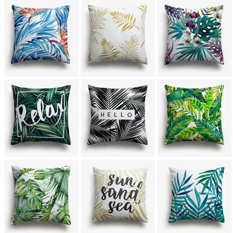 

Sweetenlife Plant Leaves Pattern Cushion Cover Colorful High Quality Decorative Pillows Tropical Style Pillow Cases Home Decor