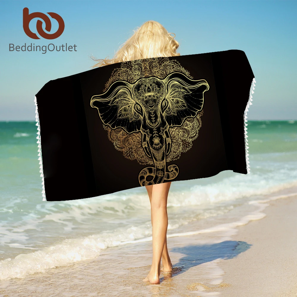 BeddingOutlet Tribal Elephant Beach Towel With Tassels Microfiber