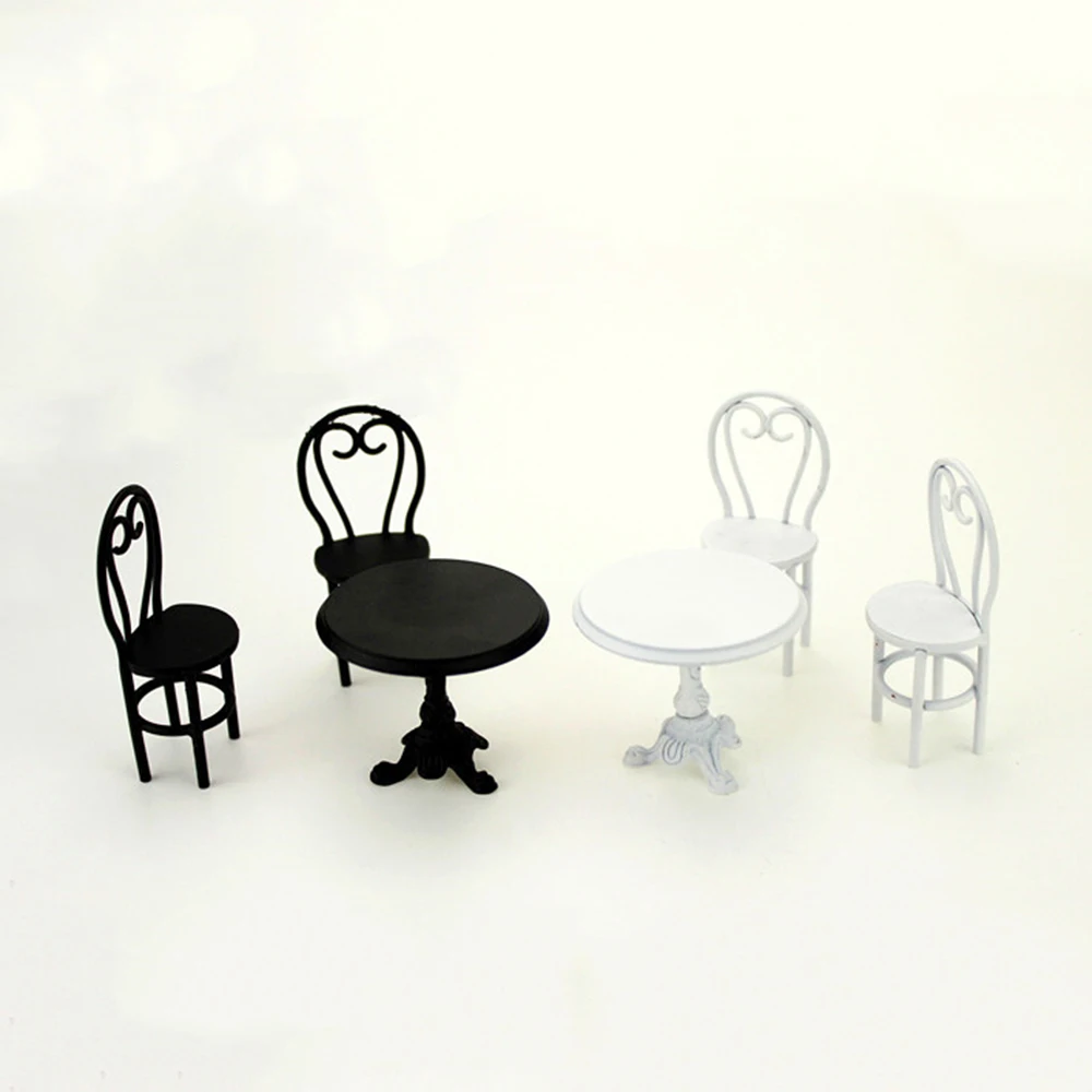 1/12 Dollhouse Miniature Accessories Mini Metal Dining Table Chair Set Simulation Furniture Model Toys for Doll House Decoration
