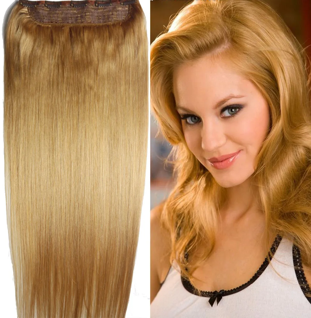 16" 32" 1pcs Set Single Hairpieces 100 Brazilian Remy Hair Clips In/on