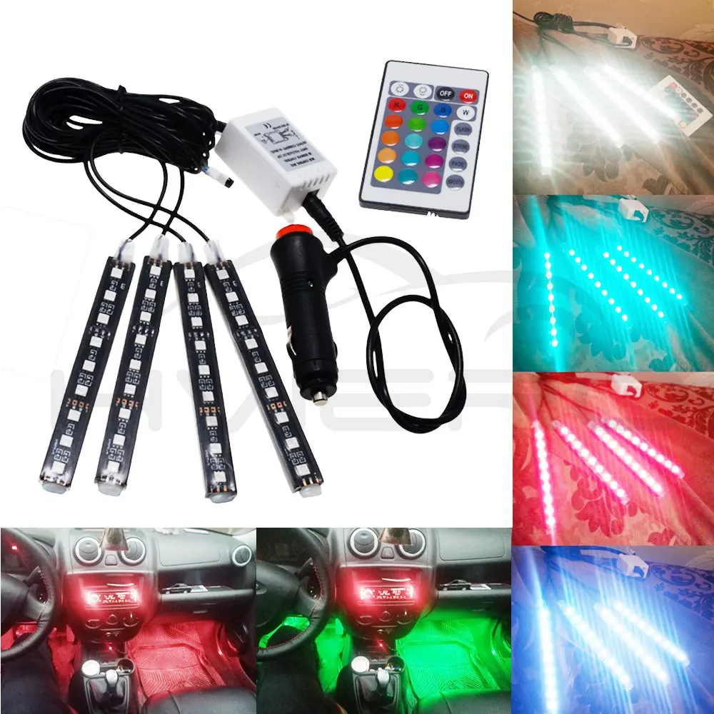 4X автомобиля RGB DC 12 В 5050 9SMD DRL светодио дный полосы света авто удаленного Управление декоративные гибкие светодио дный купол атмосфера лампа