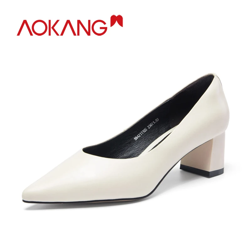 

AOKANG Female Pumps Shallow Mouth Women Shoes Fashion Office Work Wedding Party Shoes Ladies Low Heel Shoes Woman SPRING