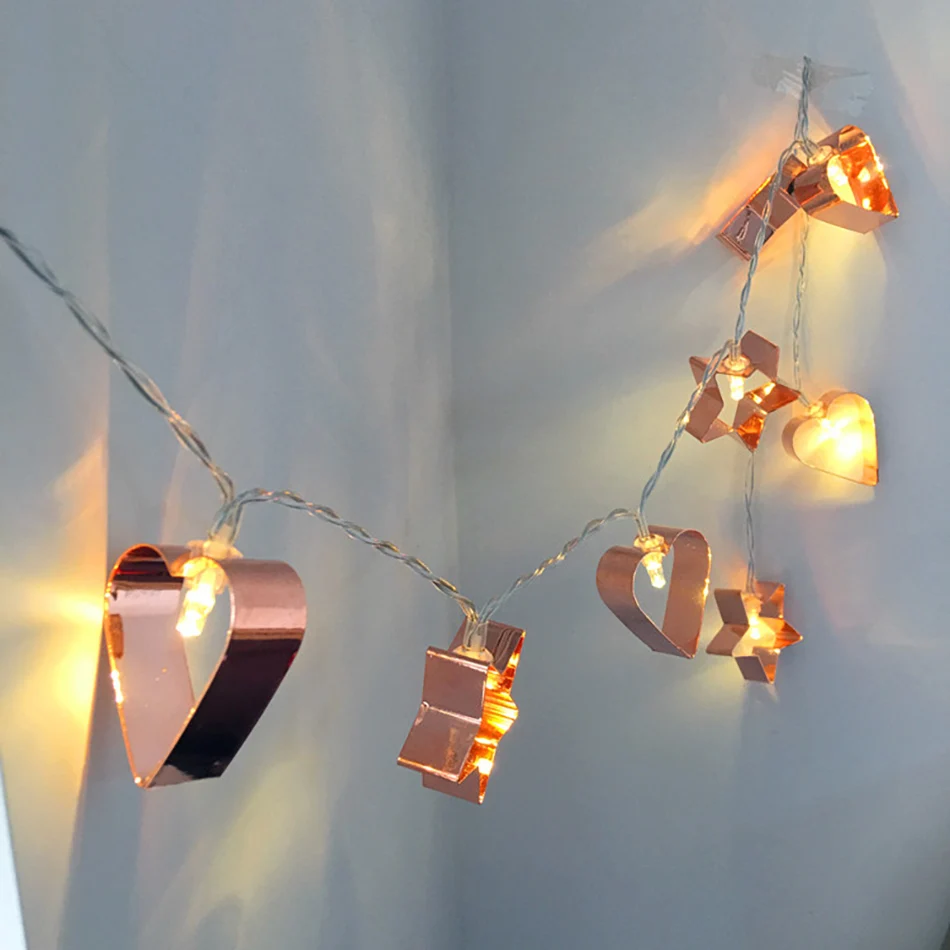

Home Decor Gold shining Heart & Star shape Battery String Lights, Wedding party Decor Lights, Christmas lighting Decor.