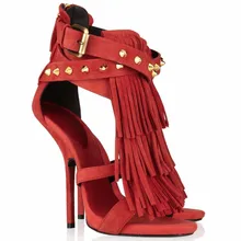 Mavirs Fashion summer women’s ladies girls students princess bride party sexy fringe tassel rivet high heels shoes sandals pumps