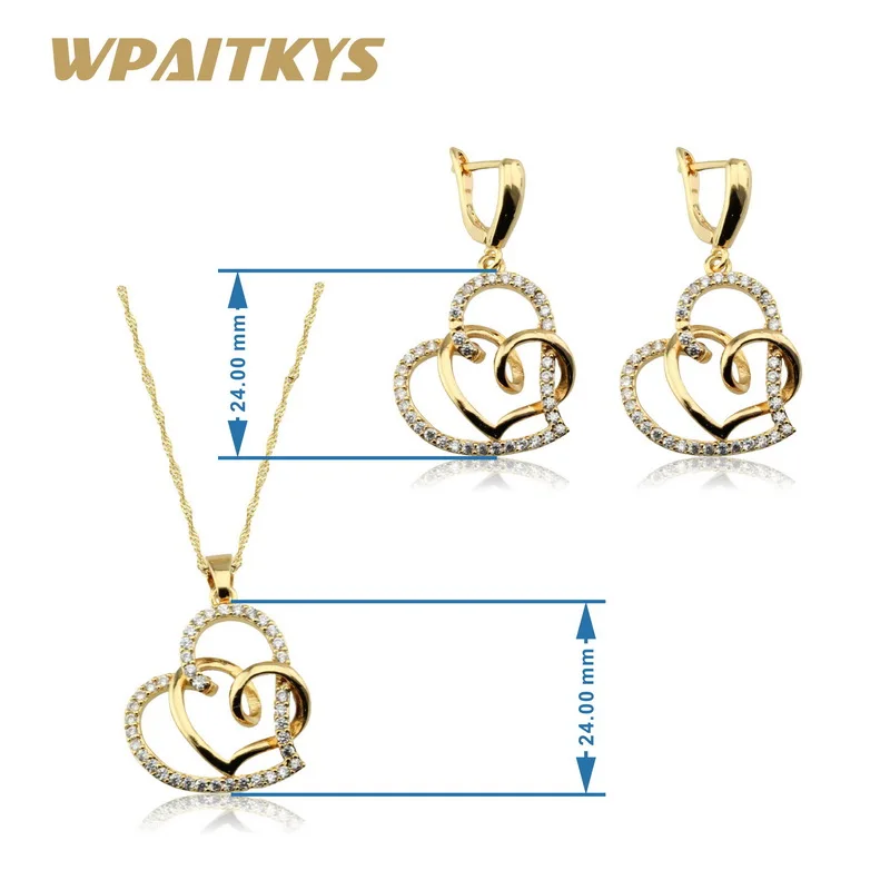 Ожерелье/Подвеска/серьги в форме сердца AAA белого кубического циркония золотого цвета, ювелирные наборы для женщин, рождественский подарок, подарочная коробка