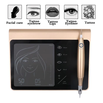 

New Golden Touch Screen Rechargeable Battery US/EU Plug Machine Kit Eyebrow Lip Eyeliner Tattoo Machine With Cartridge Neeldes