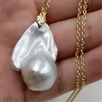 

Fashion White Baroque Pearl gold Chain Necklace 18" Bead delicate personality irregularity diy jewelry woman classic chain