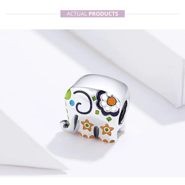 WOSTU 925 Sterling Silver Colorful Happy Elephant Beads Enamel Charms Fit Original Bracelet Pendant Fashion Jewelry Gift FNC095