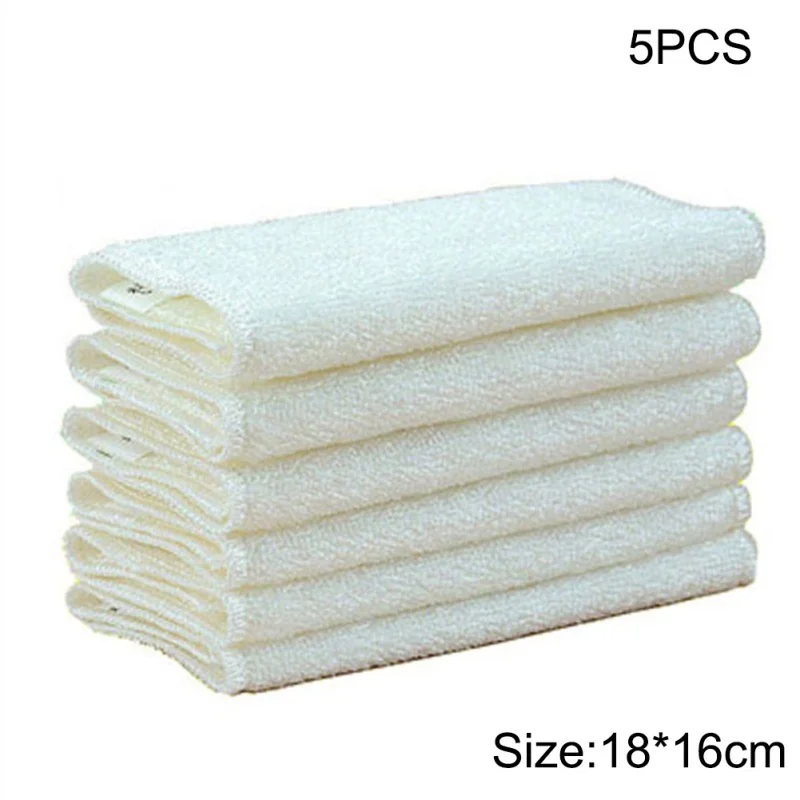 5 шт. впитывающая ткань для мытья посуды, антижирообразная ткань для мытья посуды из бамбукового волокна, Кухонное чистящее полотенце, протирочная ткань - Цвет: Белый