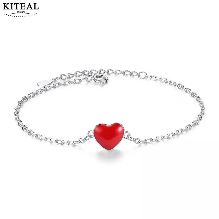 

Kiteal Silver fashion Jewelry Red Love Heart Bracelets For Women Friendship Pulseira Korean Bracelets & Bangles on Hand 925