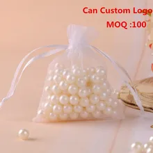 9x12 см Белый органзы Ювелирные Сумки Рождественский подарок дешевые свадебный подарок органзы Саше логотип печатных 100 шт./лот