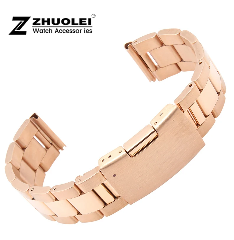 New Brused/Polished Men Ladies Rose Gold Stainless Steel Watch Band