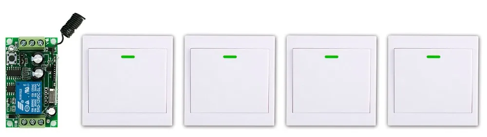 

New DC12V 1CH Wireless Remote Control Switch System Receiver +4* Wall Panel Remote Transmitter Sticky Remote Smart Home Switch
