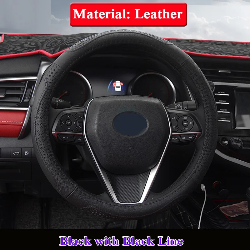 QCBXYYXH для Toyota 10th Camry Автомобиль Стайлинг покрытие для руля искусственная кожа внутренние аксессуары крышка рулевого колеса - Название цвета: Черный