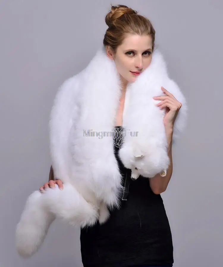 

2016 NEW Top Grade Fashion Girls Real Fox Fur Shawl Whole Skin Fox Fr Solid white Scarf Clothing Accessories Receiving Blankets