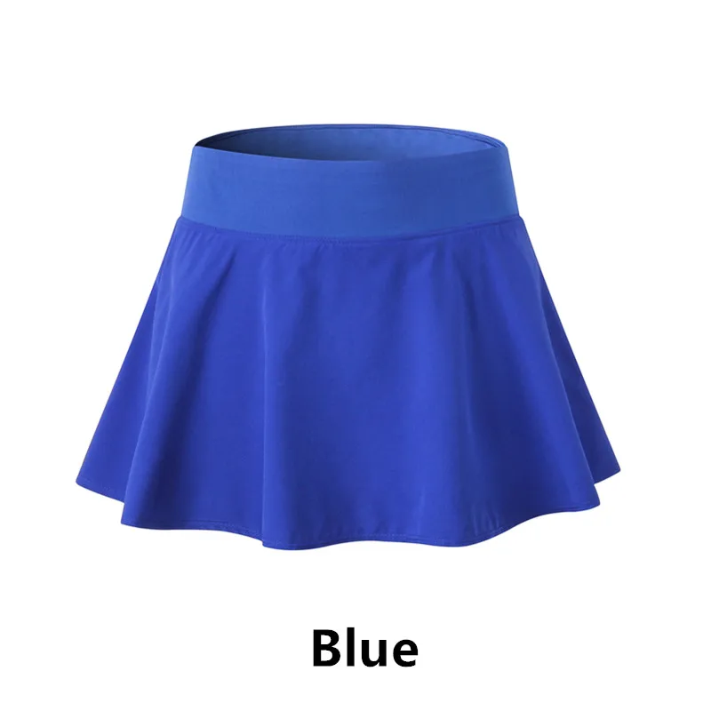 Летняя быстросохнущая теннисная искусственная короткая юбка из двух частей Женская сплошная цветная антиосветительная искусственная двухсекционная юбка А-силуэта Удобная дышащая беговая фитнес-юбка - Цвет: Синий