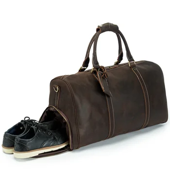 

Men Crazy Horse Genuine Leather Travel Bag Travel Tote Big Weekend Bag Man Duffle Bag Zipper Hand Luggage Male Bag Large 55cm