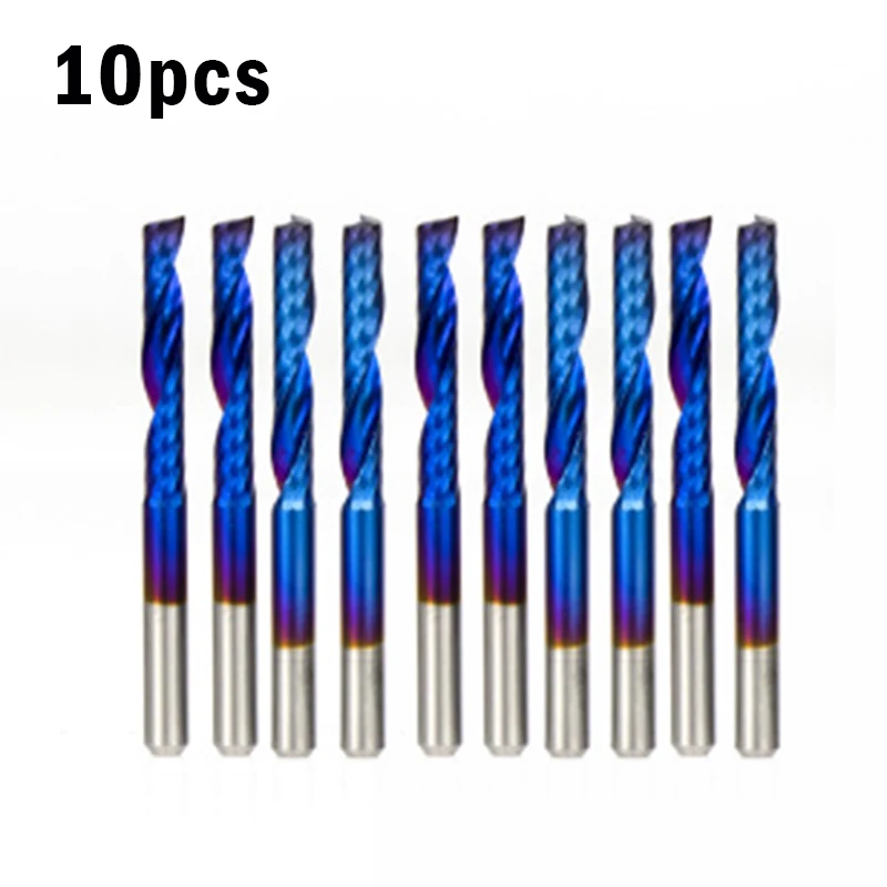 

Carbide End Mill Drill bit Tool 10pcs Set Blue Single edged Helical Milling Cutter Spiral Carving Tungsten steel