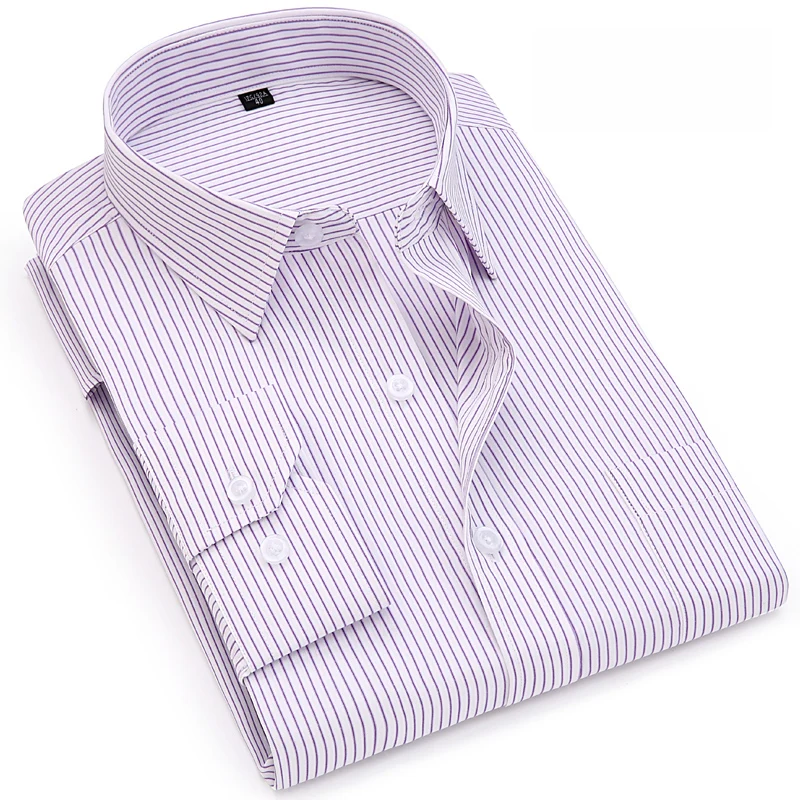 Najtaniej Plus rozmiar 7xl Business men striped koszule na przyjęcia towarzyskie z przednia kieszeń z długim rękawem kołnierz na dół nieżelazny regularny krój łatwy w pielęgnacji