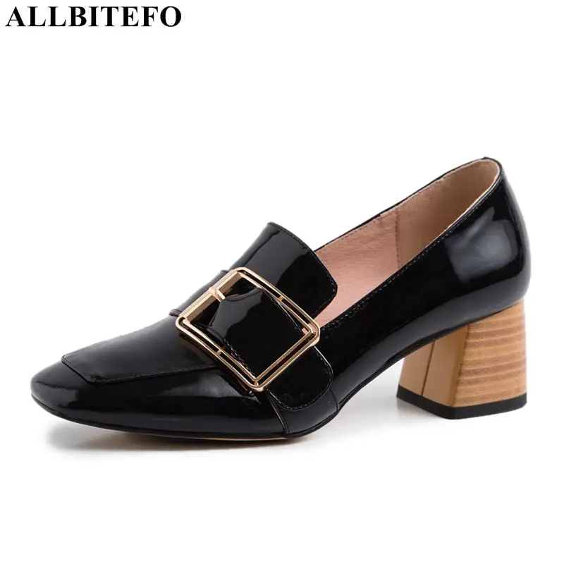 

ALLBITEFO fashion buckle genuine leather square toe high heels women shoes high quality women high heel shoes women heels