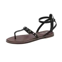New Summer Casual Women Rome Flip Flop Sandals Woman Version of Wild Tide Student Flat Rivet Buckle Strap Shoes Free Shipping