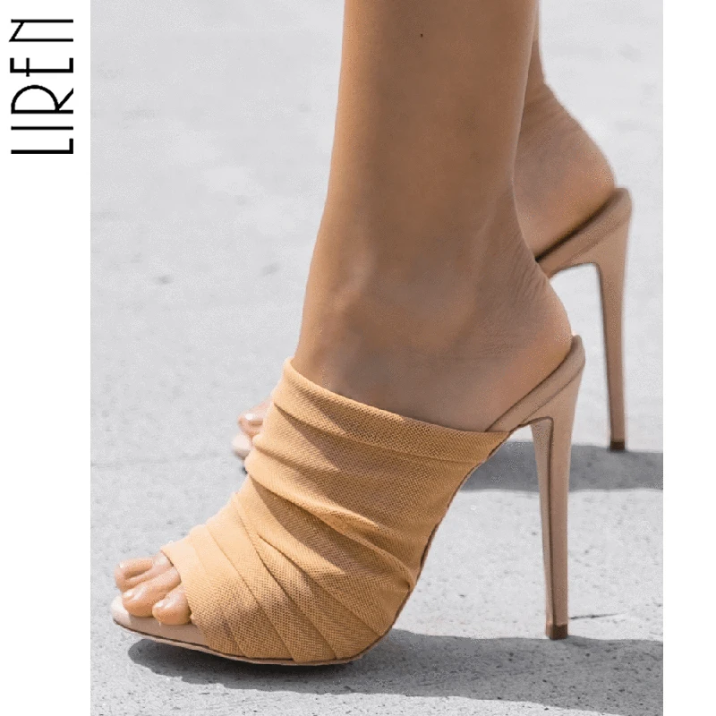 

Liren 2019 Fashion Summer Breathable Mesh Sandals Women Pumps Gladiator Thin High Heels Slip-on Open Toe Pointed Female Sandals