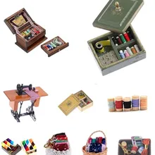 Детский Кукольный дом, Декор, 1:12, миниатюрная мебель, деревянная швейная машина, нитки, ножницы, аксессуары для кукол, дом, игрушки для девочек