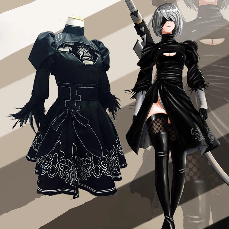 

WHOHOLL Nier Automata Cosplay Costume Yorha 2B Sexy Outfit Games Suit Women Costumes Boots Girls Halloween Party Wig Fancy Dress