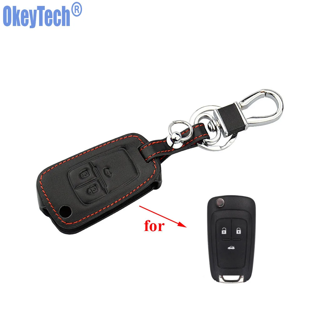 OkeyTech Genuine Leather Car Remote Key Chain Key Case Cover For Opel ASTRA J Astra Corsa Antara Meriva Zafira Insignia MOKKA