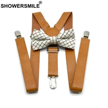 SHOWERSMILE, женские кожаные подтяжки, хаки, мужские подтяжки с галстуком-бабочкой, британский стиль, одноцветные, унисекс, Y, сзади, регулируемые, для брюк