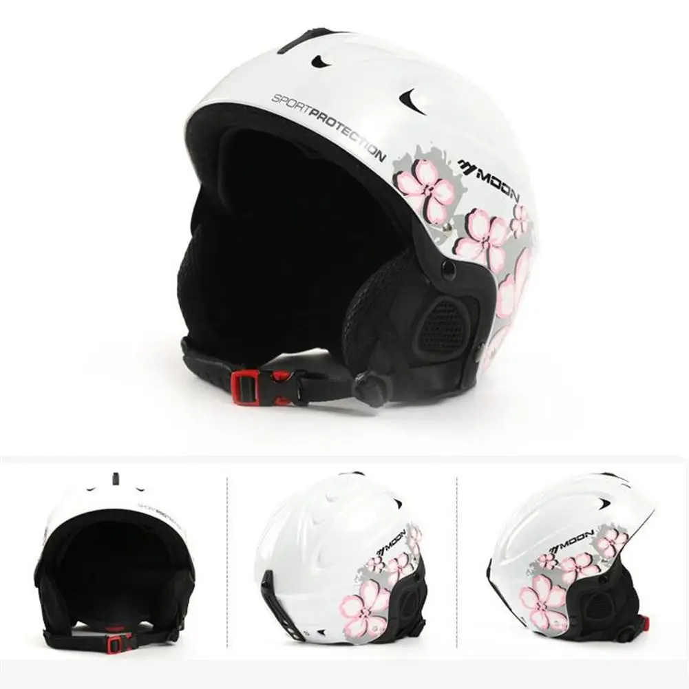 Крепление унисекс для взрослых, усиленный лыжный шлем, светильник, наружный спортивный защитник, лыжный шлем, оборудование для сноуборда 52-61 см - Цвет: flower pattern
