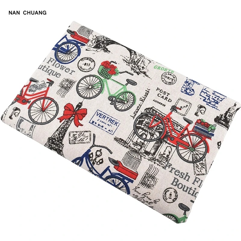 Nanchuang ткань из хлопка и льна с рисунком велосипеда и башни для самостоятельного изготовления чехлов для диванов, сумок, скатертей, подушек для штор, швейных материалов 50x150 см