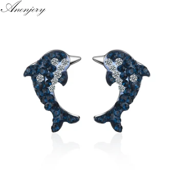 

Anenjery Blue Artificial Crystal Dolphin Earrings Net Red Trendy 925 Sterling Silver Earrings For Women S-E720