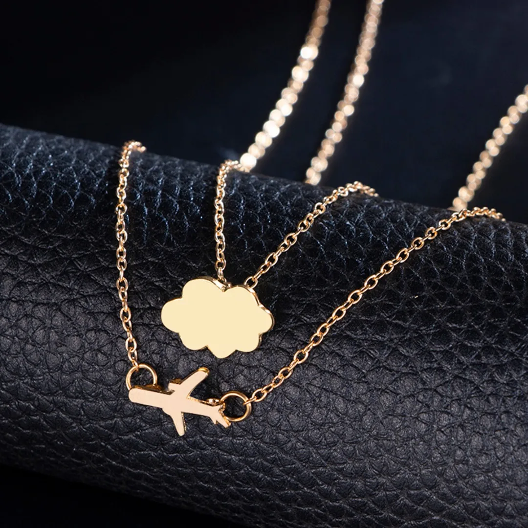 

Cartoon Cloud Airplane Choker Necklace Women Two Layers Necklaces Gold Color Simple Chain Necklace Jewelry Gift