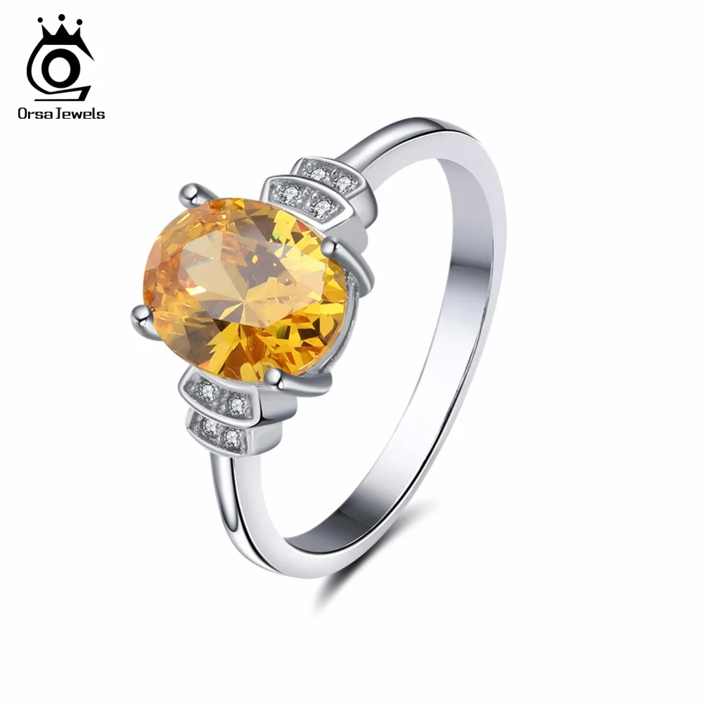 ORSA JEWELS Female Wedding Band Classic Design AAA Yellow Cubic Zirconia Rings For Women Engagement Ring Jewelry AOR58