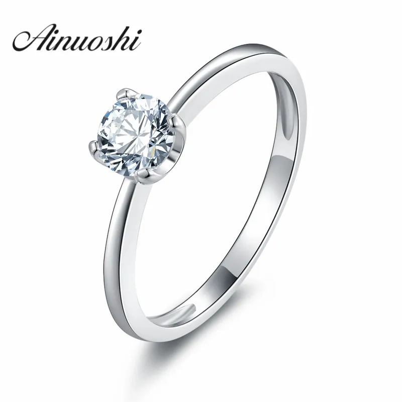 

AINOUSHI Big Promotion!!! 100% Real Solid 925 Sterling Silver Ring Sona Engagement Wedding Jewelry Ring Gift For Women