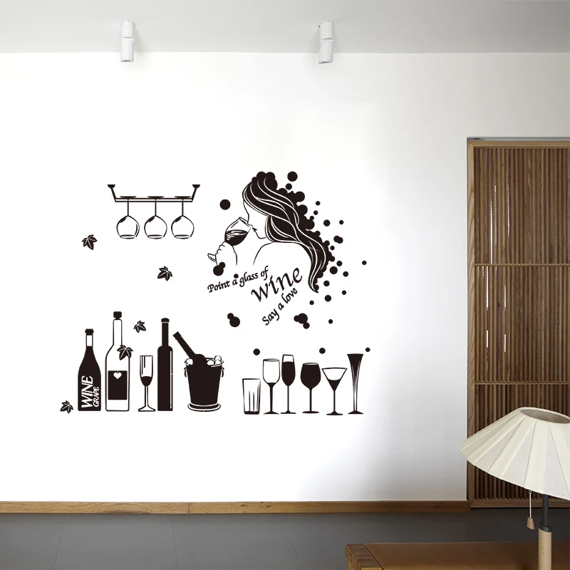 Creative Wine Wall Sticker Girl Handmade Bar Windows Sticker For Pub