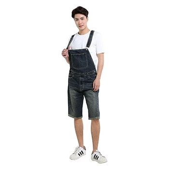 

2017 Summer Men`s Denim Shorts Overalls Vintage Washed Multi-Pockets Jean Jumpsuit For Men Big and Tall Size S-4XL
