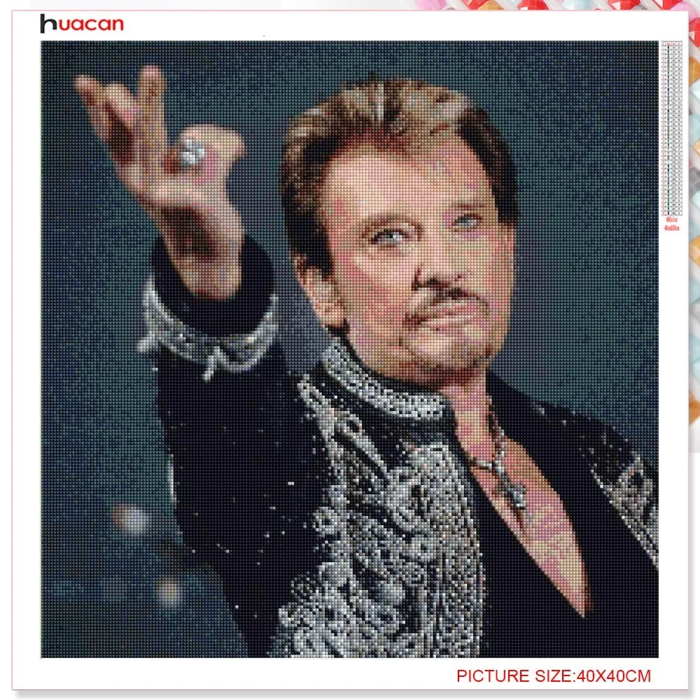 Алмазная вышивка huacan портрет роспись бриллиантами Johnny Hallyday полный квадратный/круглый стразы картины украшение дома