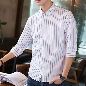 

Mens Shirt stripe White half sleeve T-shirt business casual Tops Summer Fashion