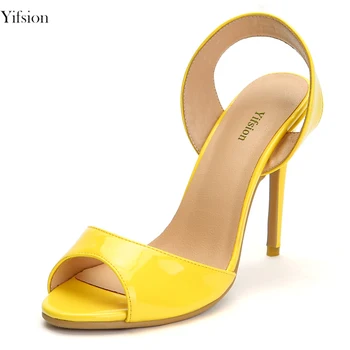 

Olomm New Arrival Women Concise Sandals High Heel Ladies Sandals Sexy Open Toe Yellow Leisure Shoes Women Plus US Size 4-15