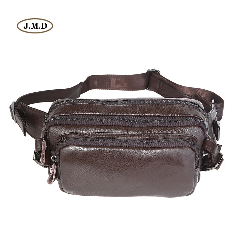 

J.M.D Genuine Leather High Quality Coffee Color Men's Fashion Waist Packs Fanny Pack Purse Comfortable Waist Bag 7353Q