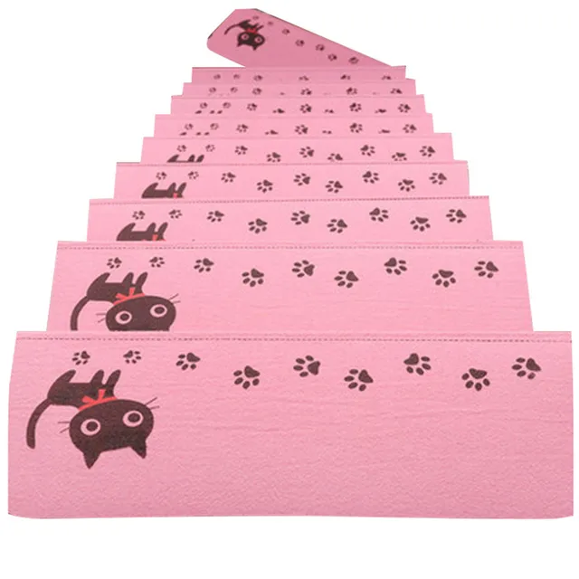 1Pcs Stairs Mat Cute Cat Printing Step Basic Non-Slip Rubber Backing Skid-Resistant Carpet Stair Gripper Home Floor Mat Decor